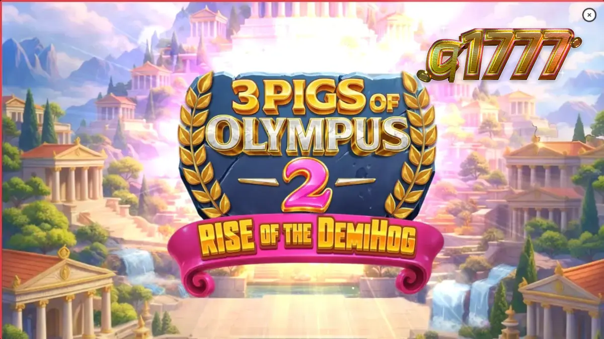 Tampilan visual slot 3 Pigs of Olympus 2 dengan tema mitologi Yunani dan karakter babi pahlawan.